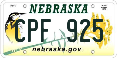 NE license plate CPF925