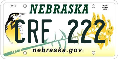 NE license plate CRF222