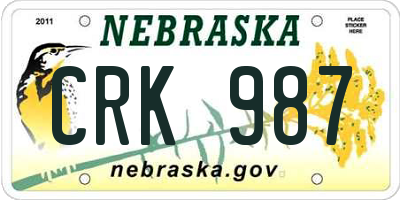NE license plate CRK987