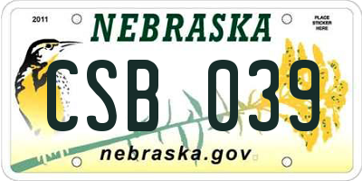 NE license plate CSB039