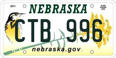 NE license plate CTB996
