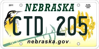 NE license plate CTD205