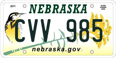 NE license plate CVV985