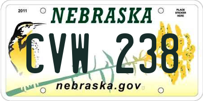 NE license plate CVW238
