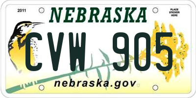 NE license plate CVW905