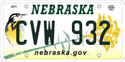 NE license plate CVW932