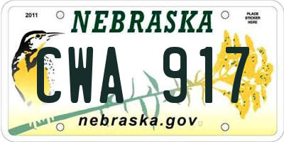 NE license plate CWA917