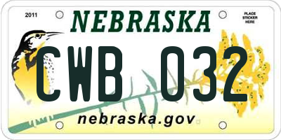 NE license plate CWB032