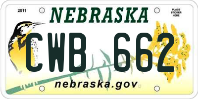 NE license plate CWB662