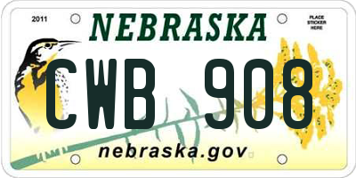 NE license plate CWB908