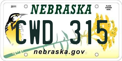 NE license plate CWD315