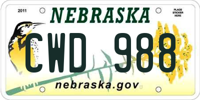 NE license plate CWD988