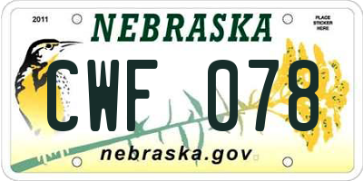 NE license plate CWF078
