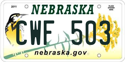 NE license plate CWF503