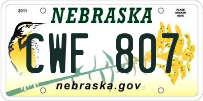 NE license plate CWF807