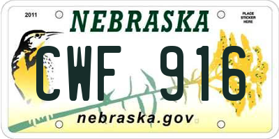 NE license plate CWF916