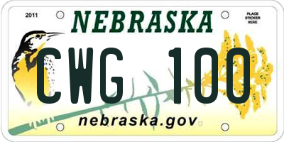 NE license plate CWG100