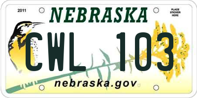 NE license plate CWL103