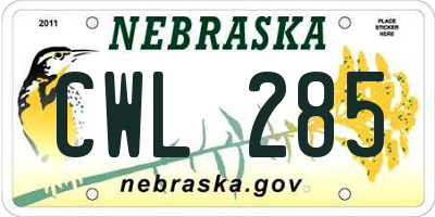 NE license plate CWL285