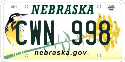 NE license plate CWN998