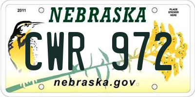 NE license plate CWR972