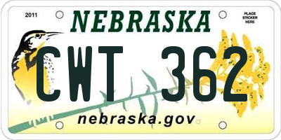 NE license plate CWT362