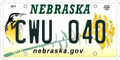 NE license plate CWU040