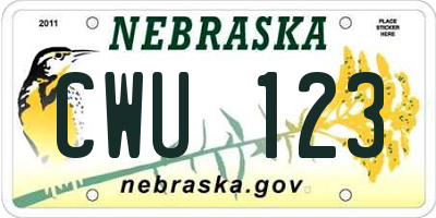 NE license plate CWU123