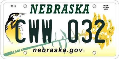 NE license plate CWW032