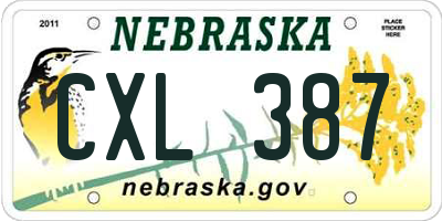 NE license plate CXL387