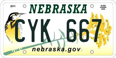 NE license plate CYK667