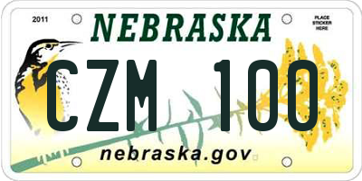 NE license plate CZM100
