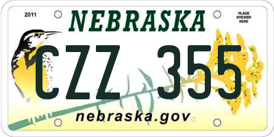 NE license plate CZZ355