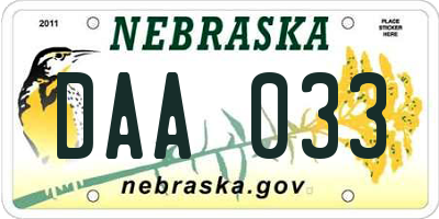 NE license plate DAA033