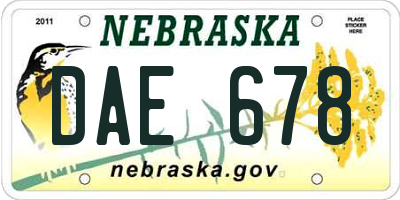 NE license plate DAE678