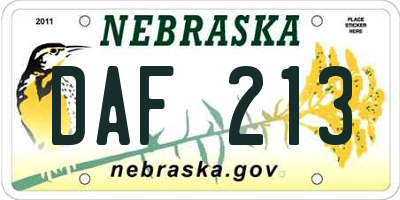 NE license plate DAF213