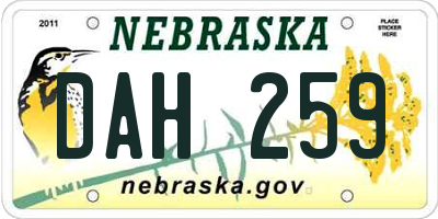 NE license plate DAH259