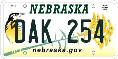 NE license plate DAK254