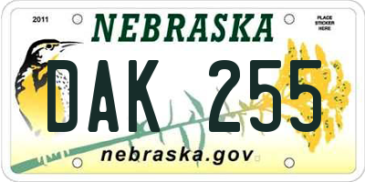 NE license plate DAK255