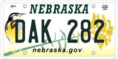 NE license plate DAK282