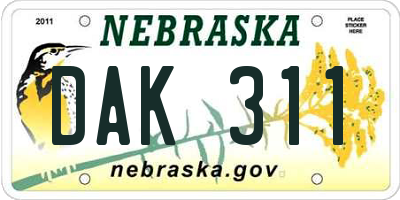 NE license plate DAK311