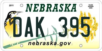 NE license plate DAK395