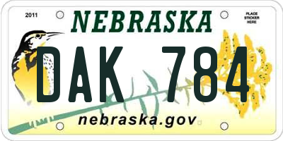 NE license plate DAK784