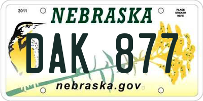 NE license plate DAK877