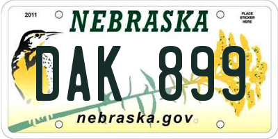 NE license plate DAK899
