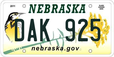 NE license plate DAK925