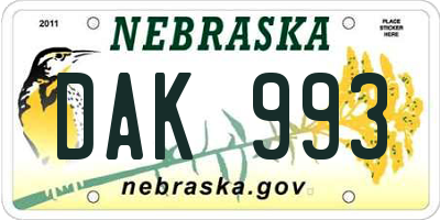 NE license plate DAK993