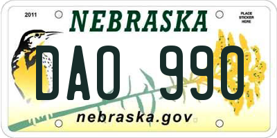 NE license plate DAO990