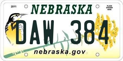 NE license plate DAW384