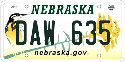NE license plate DAW635
